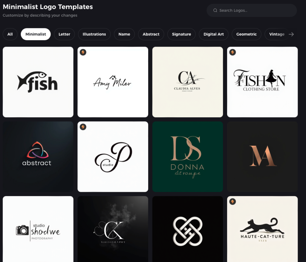 Modern logos design templates featuring minimalist, abstract, and signature styles, tailored for diverse branding needs.